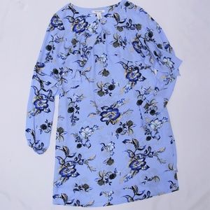 WHBM Womens XS Long Sleeve Floral Blue Dress
